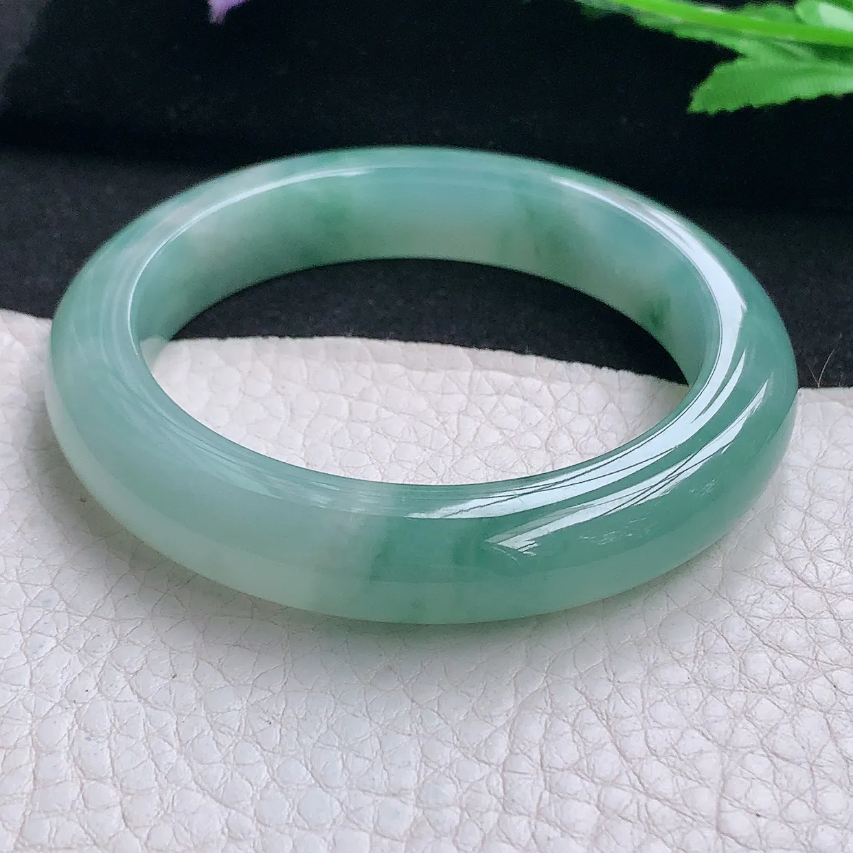 js小圈口53*11.6*9.5平安镯 缅甸翡翠A货玉手镯冰飘花厚装宽边玉手环