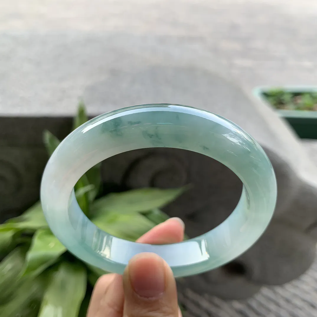 圈口 57.4-12.9-9.6【冰蓝飘花正圈手镯】正圈57 58可戴