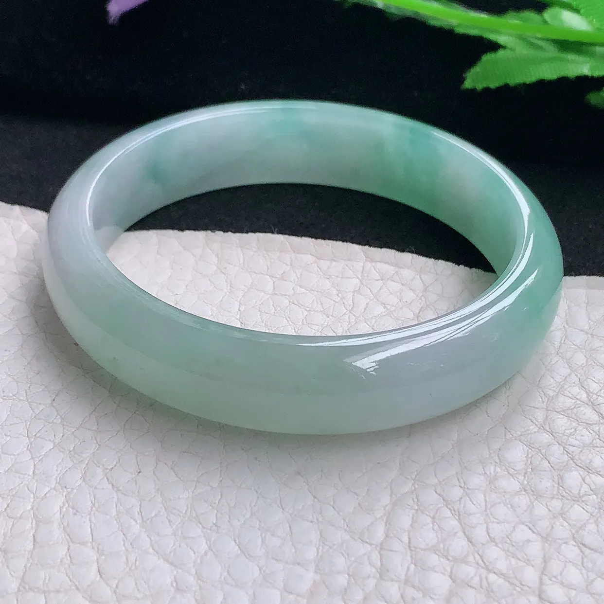 z小圈口52.5*12.3*6.5平安镯 缅甸翡翠A货手镯水灵清爽宽边玉手环