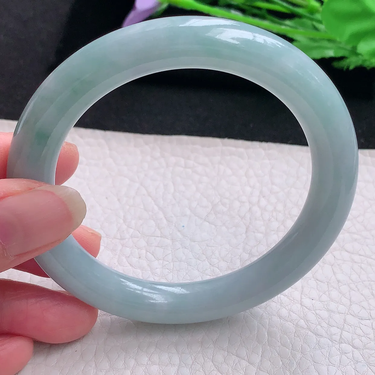 js自然光58.5*10.5*10.2美人镯 缅甸翡翠A货玉手镯蓝绿韵圆条玉手环 叮当镯