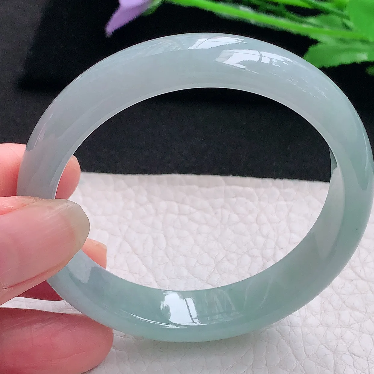 xx自然光54.5*12.8*7平安镯 缅甸翡翠A货玉手镯冰飘花宽边玉手环