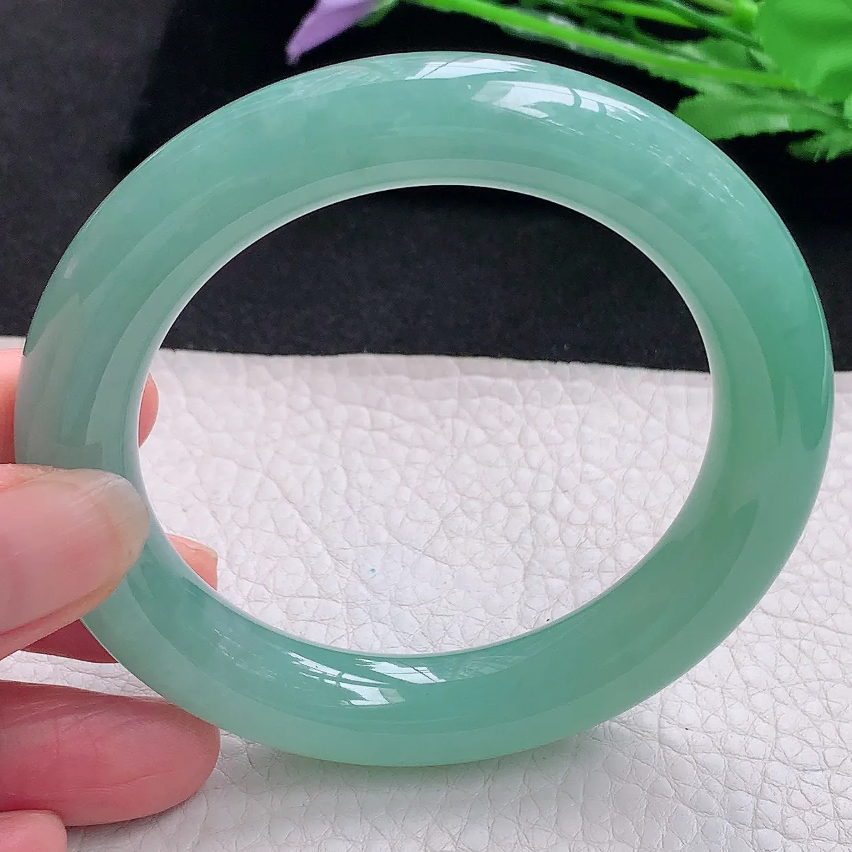 nr收藏款57*11.8胖圆镯 缅甸翡翠A货玉手镯冰胶蓝绿韵圆条玉手环 美人镯