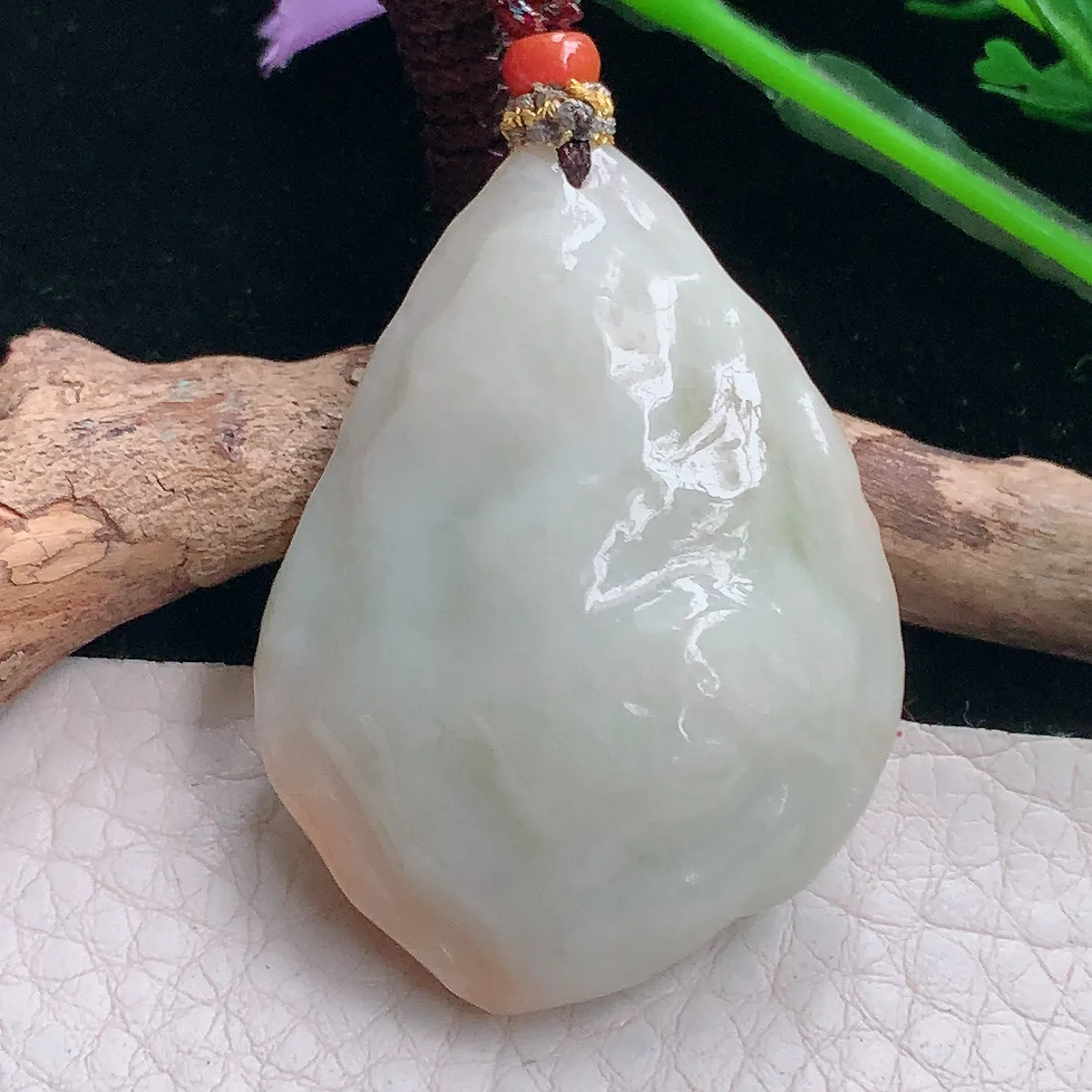 Mz实拍46.5*32.3*13.6缅甸翡翠随形吊坠 红翡平安坠