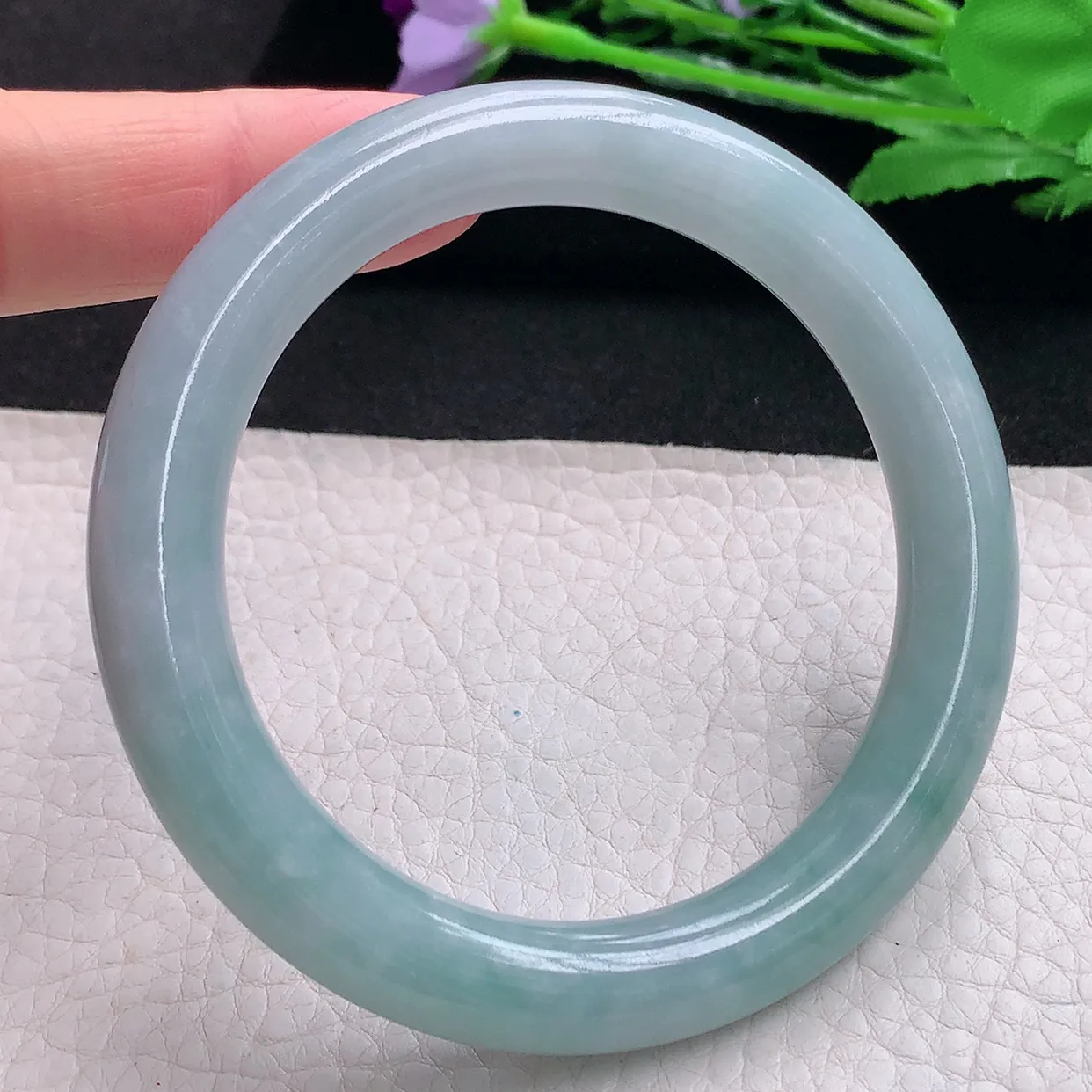 js自然光58.5*10.5*10.2美人镯 缅甸翡翠A货玉手镯蓝绿韵圆条玉手环 叮当镯