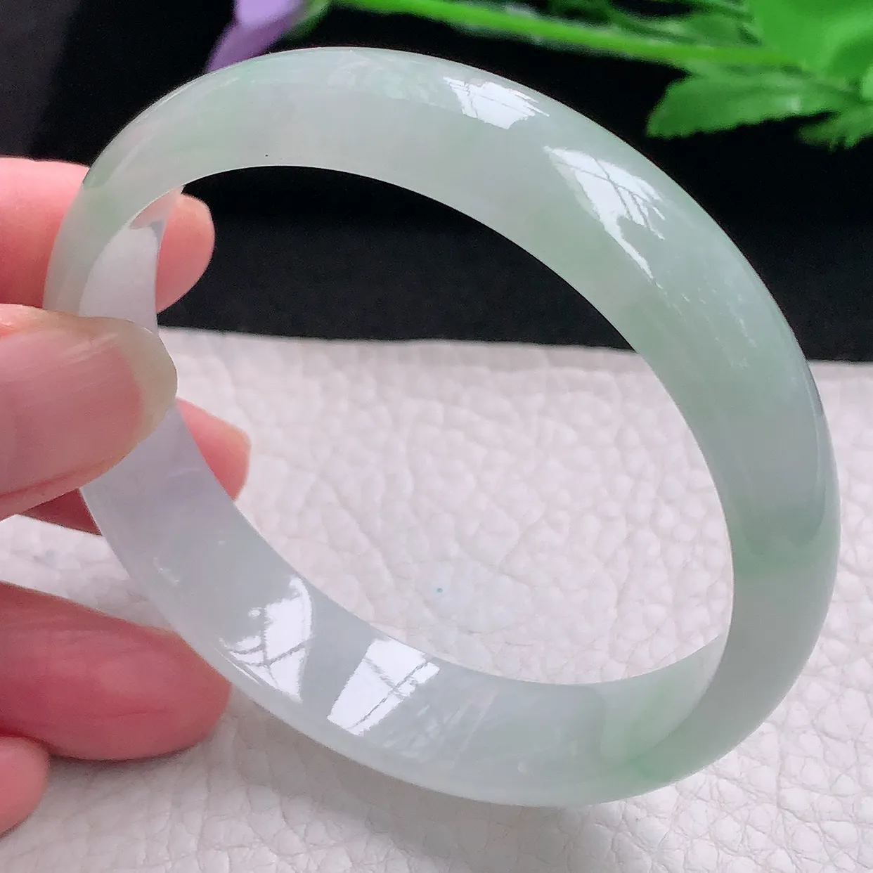 pj自然光58*14*6.3平安镯 缅甸翡翠A货玉手镯冰飘绿宽边玉手环