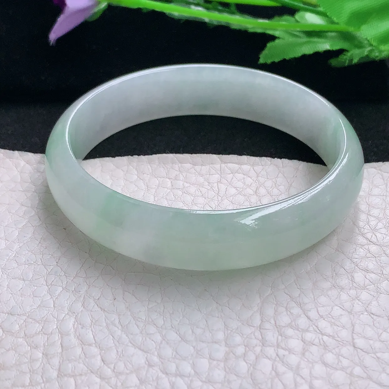 pj自然光58*14*6.3平安镯 缅甸翡翠A货玉手镯冰飘绿宽边玉手环