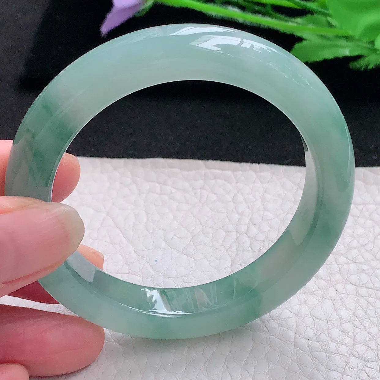 js小圈口53*11.6*9.5平安镯 缅甸翡翠A货玉手镯冰飘花厚装宽边玉手环