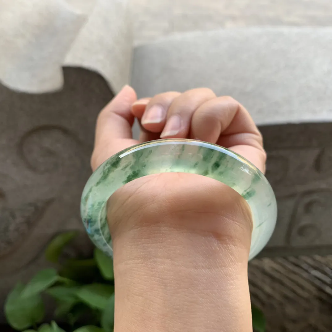 圈口55.6-11.2-9.5 【玻璃种飘花正圈手镯】正圈56 57可戴