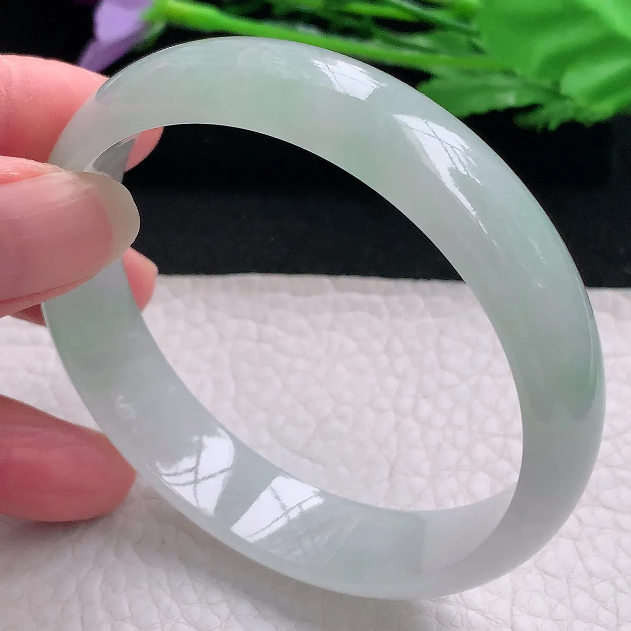 pj自然光58*14*6.3平安镯 缅甸翡翠A货玉手镯冰飘绿宽边玉手环