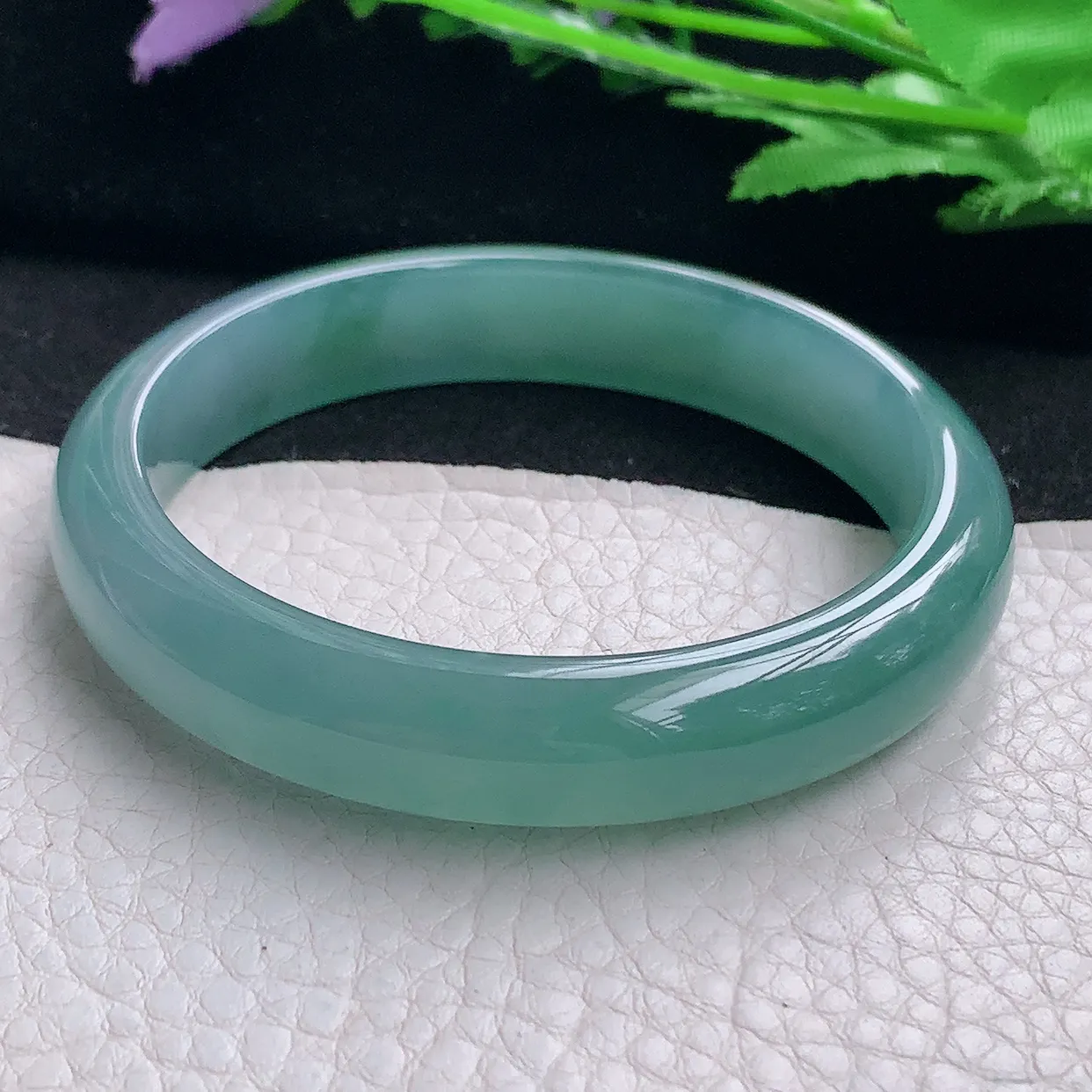 yh自然光57*11.8*6.8平安镯 翡翠A货玉手镯冰蓝绿韵宽边玉手环