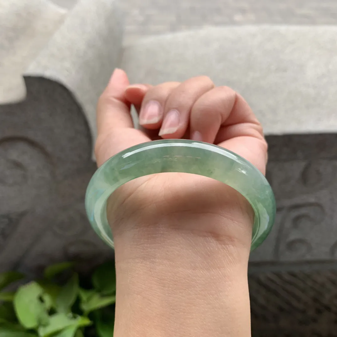 圈口 57.3-12-7.9【芙蓉绿正圈手镯】正圈57 58可戴
