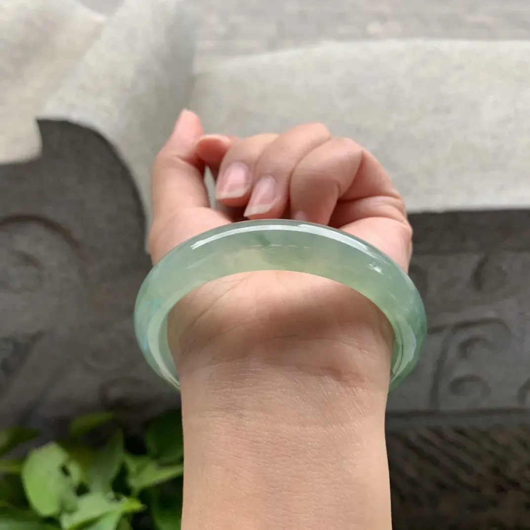 圈口 57.3-12-7.9【芙蓉绿正圈手镯】正圈57 58可戴