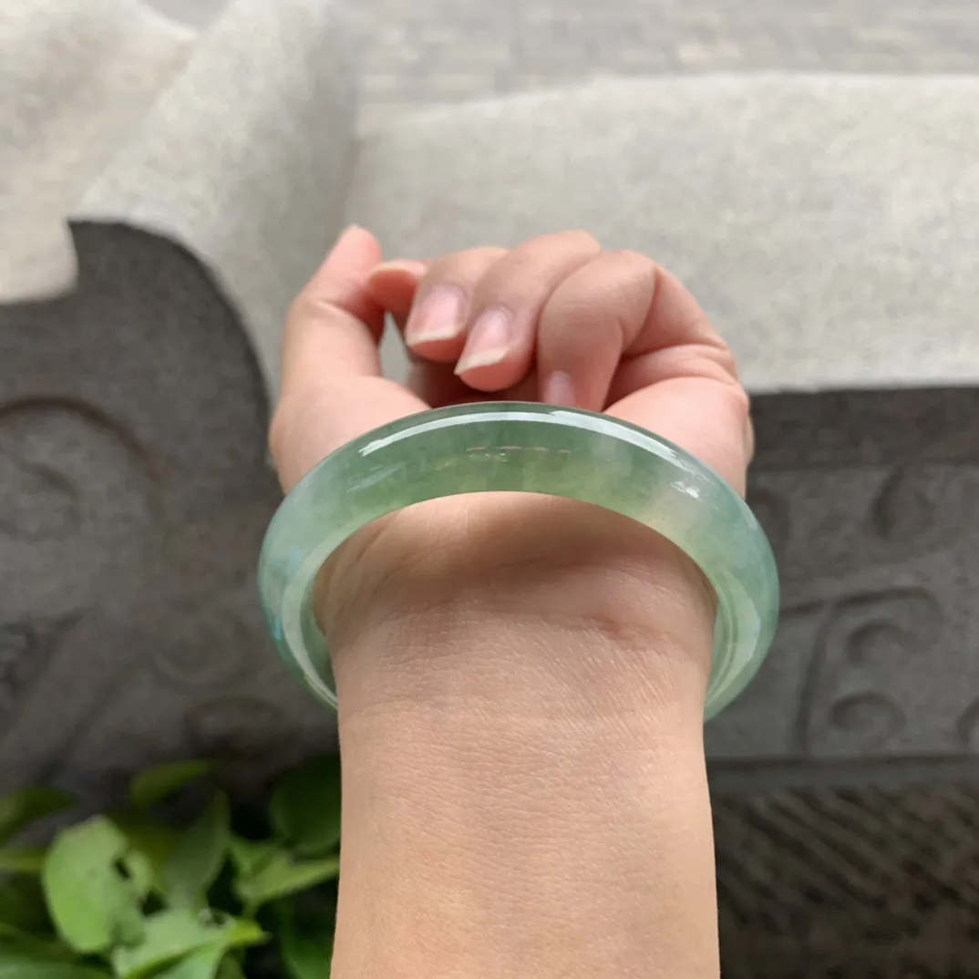 圈口 57.3-12-7.9【芙蓉绿正圈手镯】正圈57 58可戴
