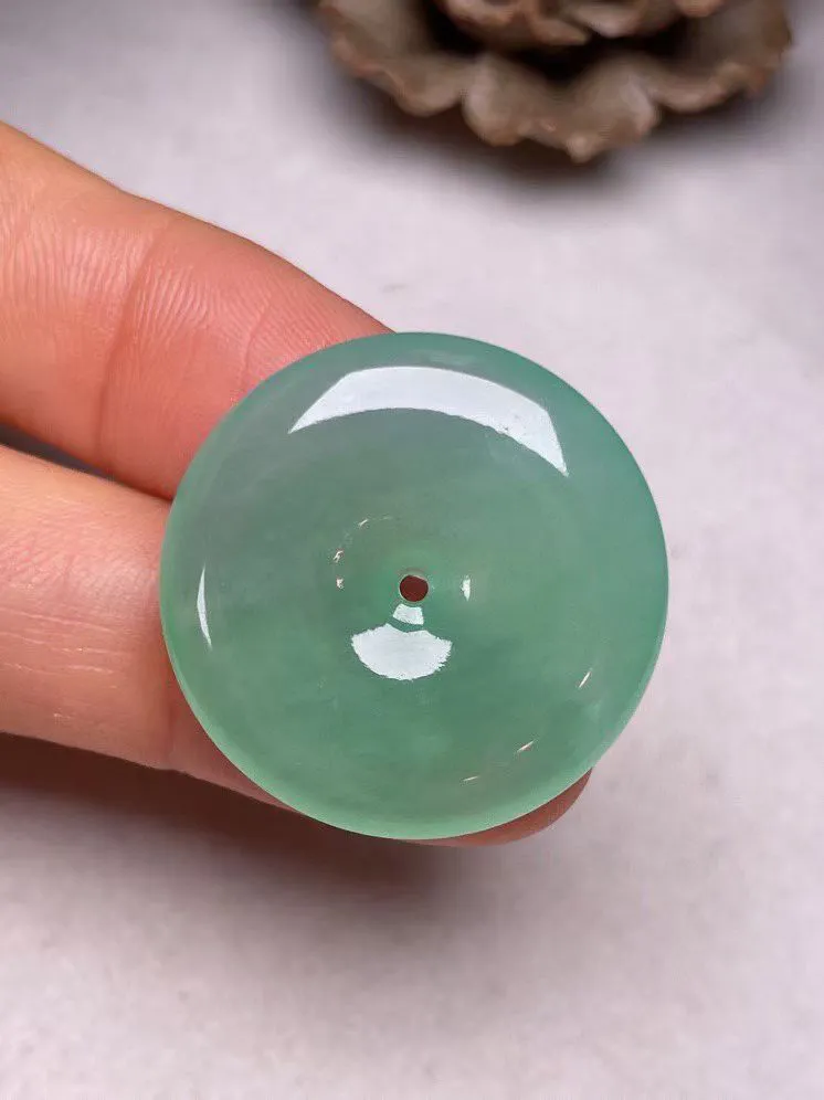 冰种底色【平安扣】吊坠，种水好，玉质细腻 ，卖相好