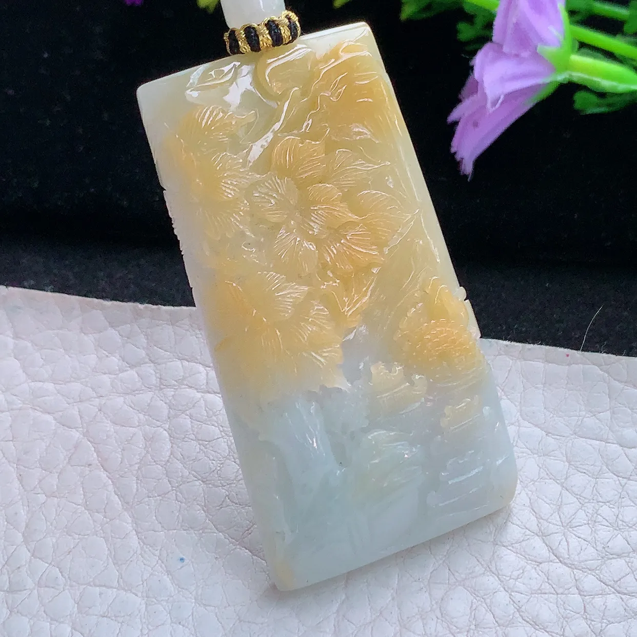 yl实拍56*29.8*9.5缅甸翡翠黄翡山水牌玉坠 锦绣山河项坠