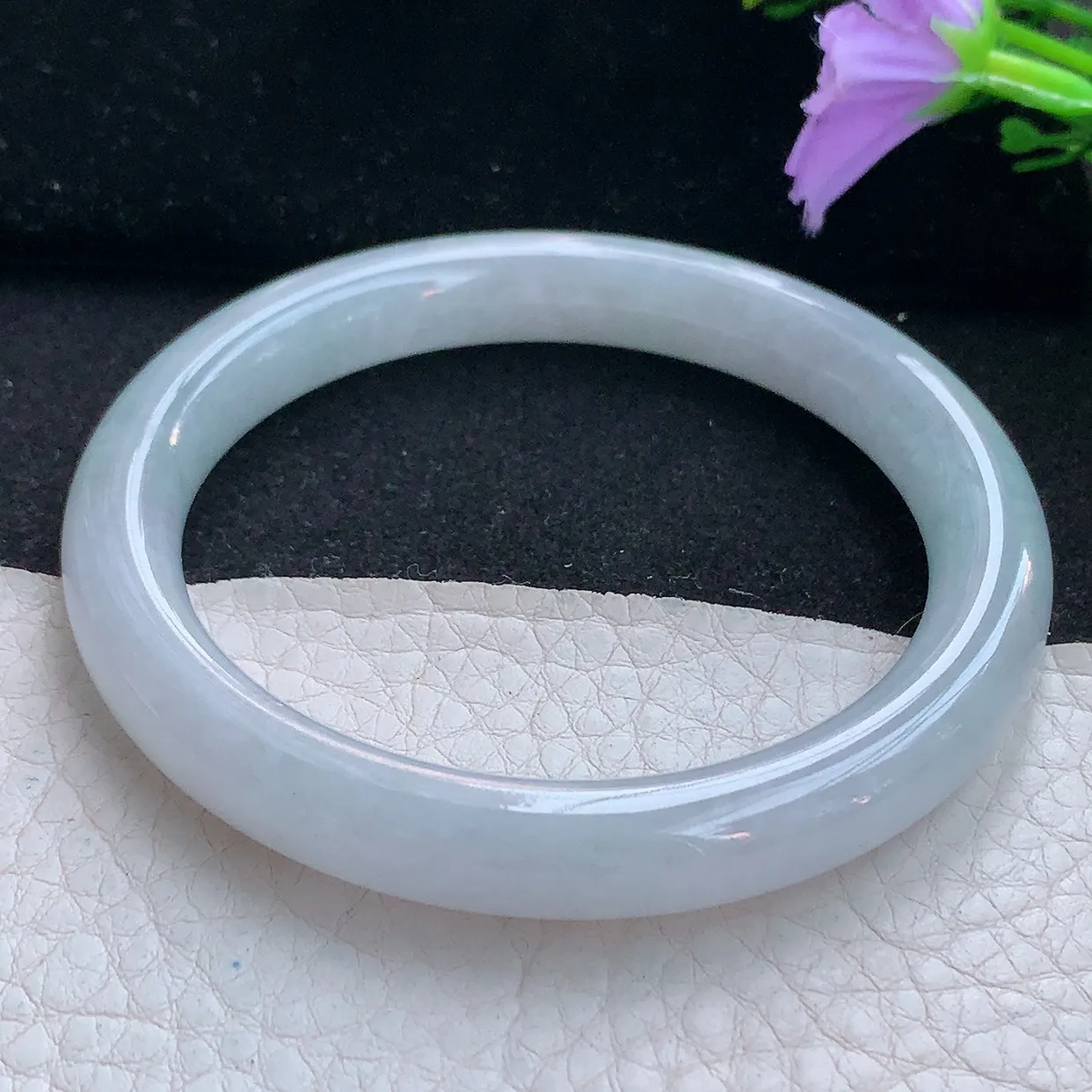 xx实拍56*9*8.5圆条镯 缅甸翡翠A货手镯冰润白月光美人镯玉镯子叮当镯