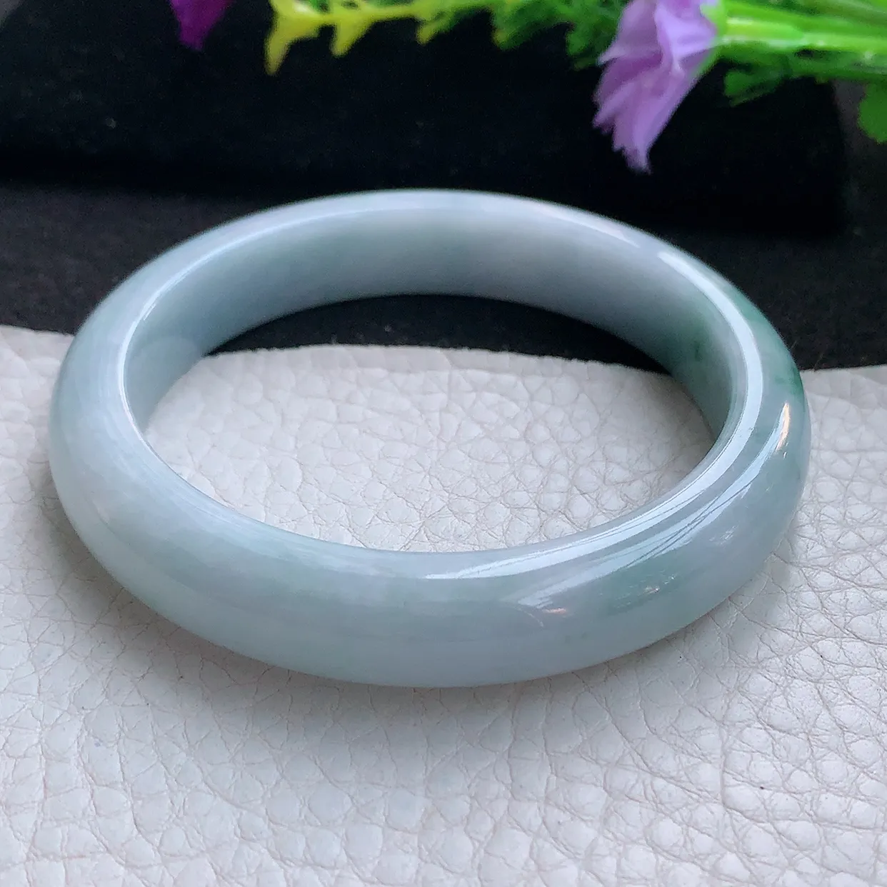 xx实拍56.6*11.5*8平安镯 天然翡翠A货手镯冰润飘花宽边正圈玉镯子