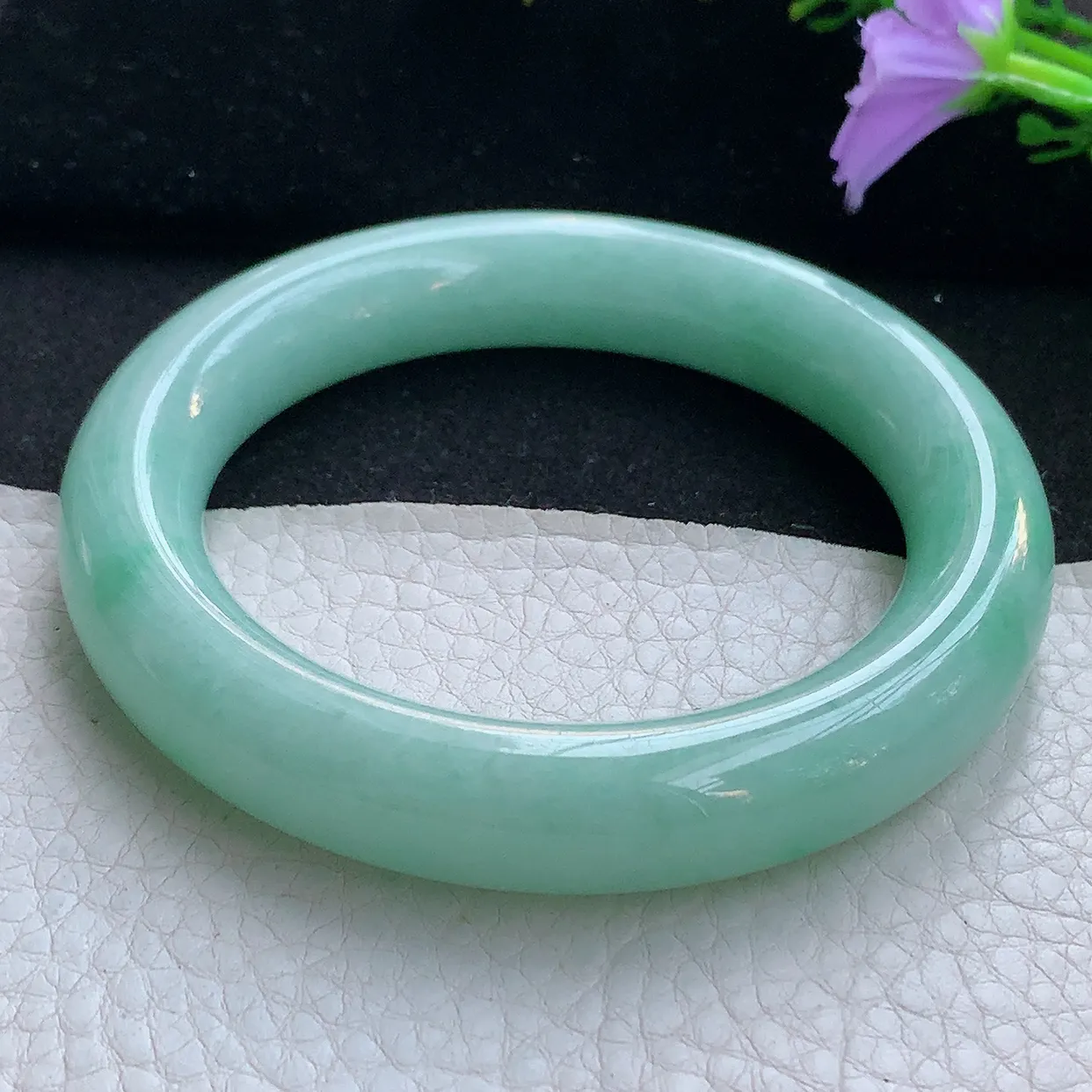 Jm实拍58*12.8*12圆镯天然翡翠A货手镯果绿玉镯子福镯圆条胖镯