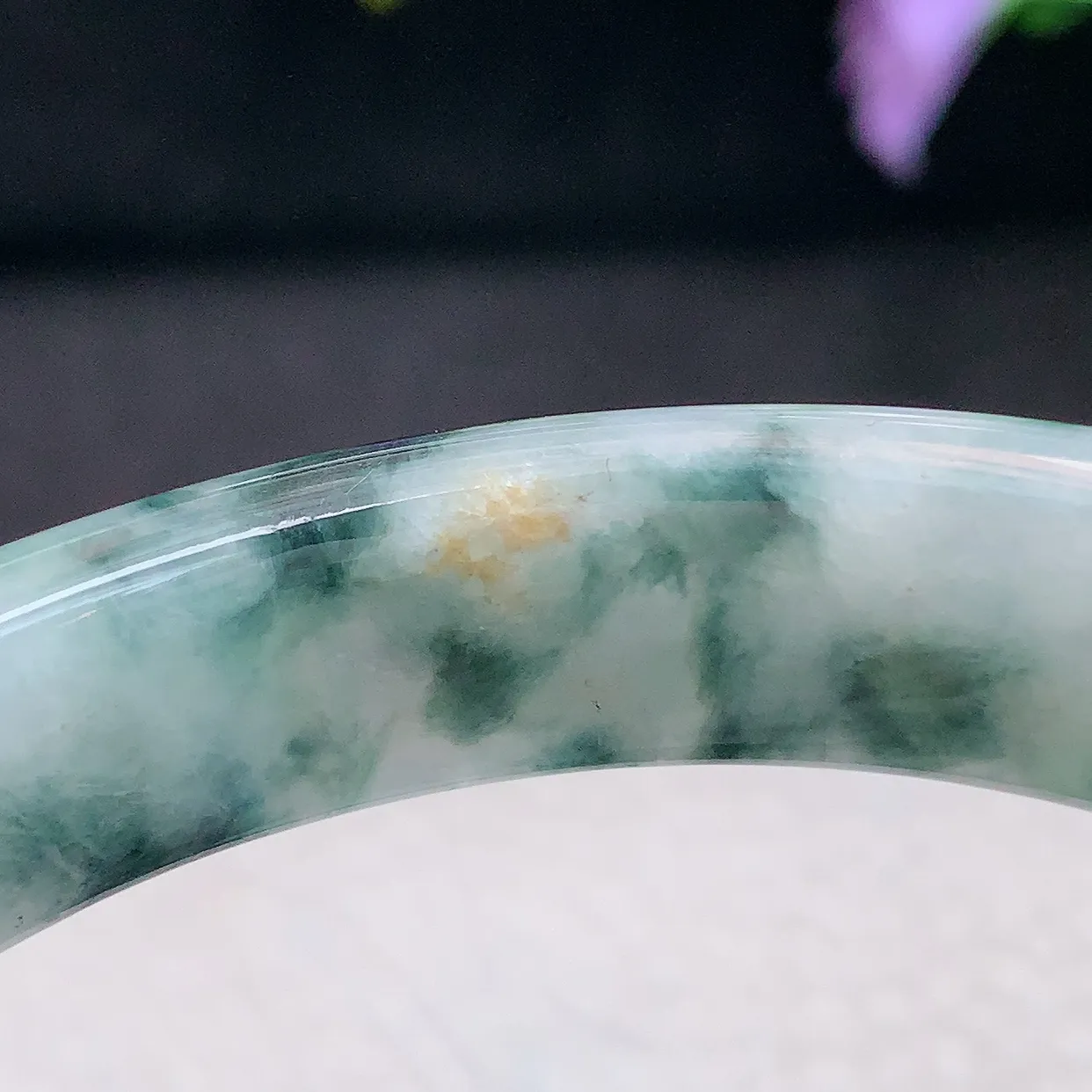 ss大圈口60*11.8*8.8平字镯 天然翡翠A货手镯三彩黄翡飘花宽边正圈平安镯