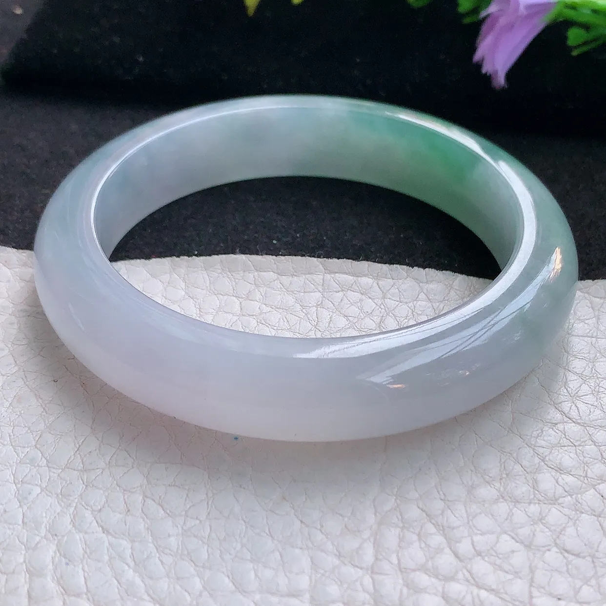 Z实拍56*12.8*8.8平安镯 天然翡翠A货手镯冰润宽边玉镯半山半水镯子