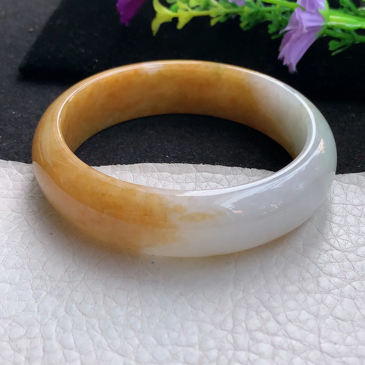 ss大圈口60*16.5*7.8轮胎镯 天然翡翠A货手镯黄翡宽边正圈平安镯