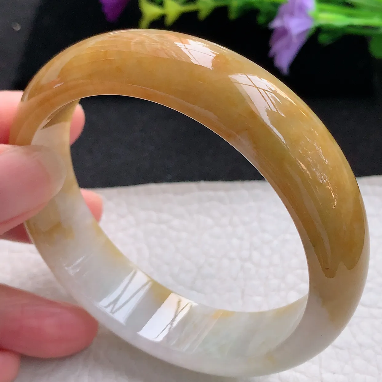 ss大圈口60*16.5*7.8轮胎镯 天然翡翠A货手镯黄翡宽边正圈平安镯