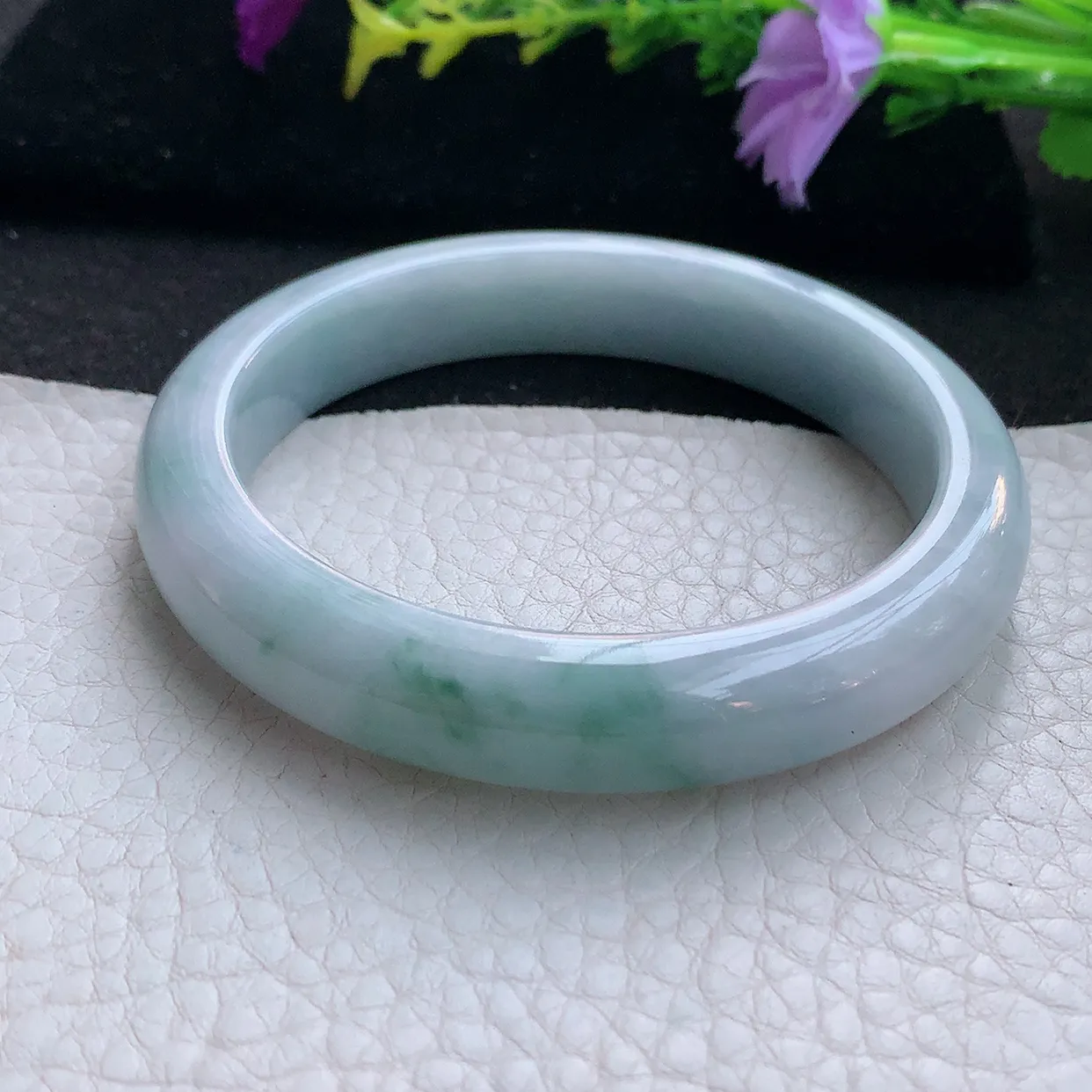 xx实拍56.6*11.5*8平安镯 天然翡翠A货手镯冰润飘花宽边正圈玉镯子