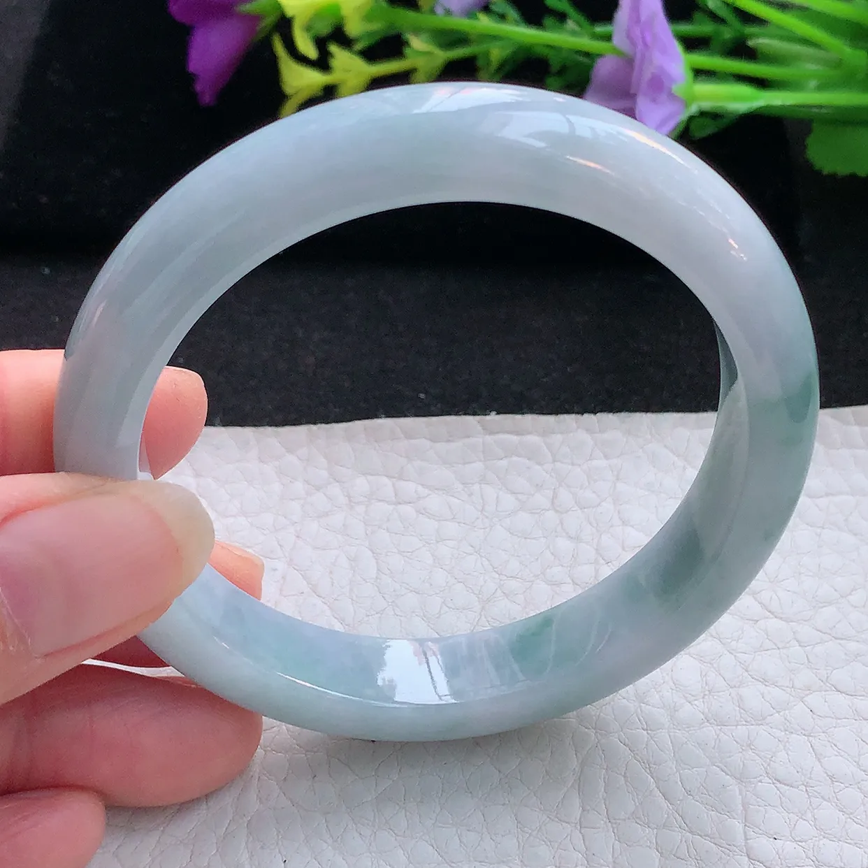 xx实拍56.6*11.5*8平安镯 天然翡翠A货手镯冰润飘花宽边正圈玉镯子