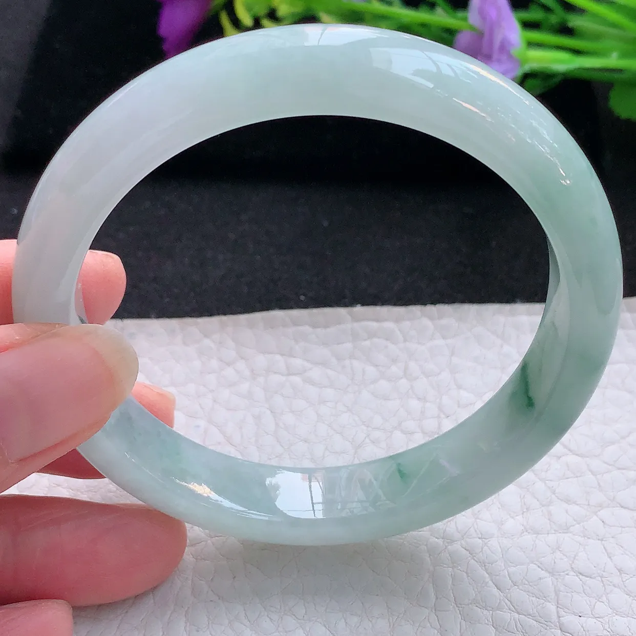 nr大圈口60*12.2*8平安镯 天然翡翠A货手镯飘花宽边正圈玉镯子