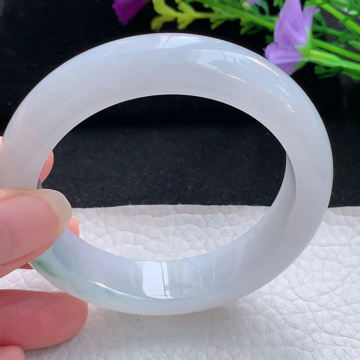 Jm实拍57*14.3*9.3平安镯 天然翡翠A货手镯冰飘花宽边正圈玉镯子