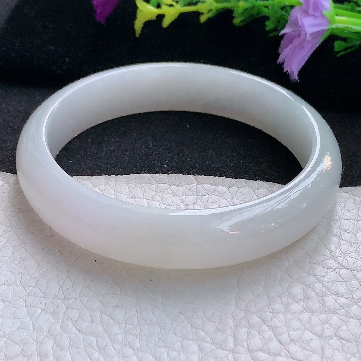 nr大圈口62*13.8*7.5平安镯 天然缅甸翡翠手镯水润宽边白色正圈玉镯子