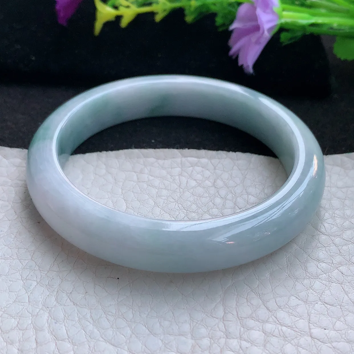 xx实拍56.6*11.5*8平安镯 天然翡翠A货手镯冰润飘花宽边正圈玉镯子