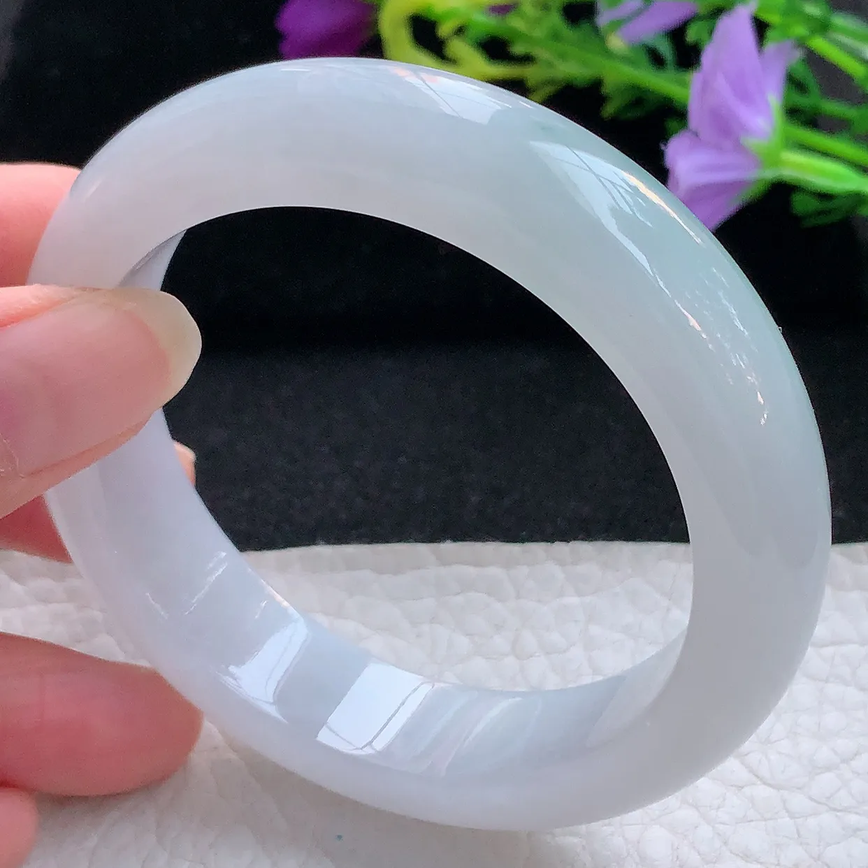 Jm实拍57*14.3*9.3平安镯 天然翡翠A货手镯冰飘花宽边正圈玉镯子