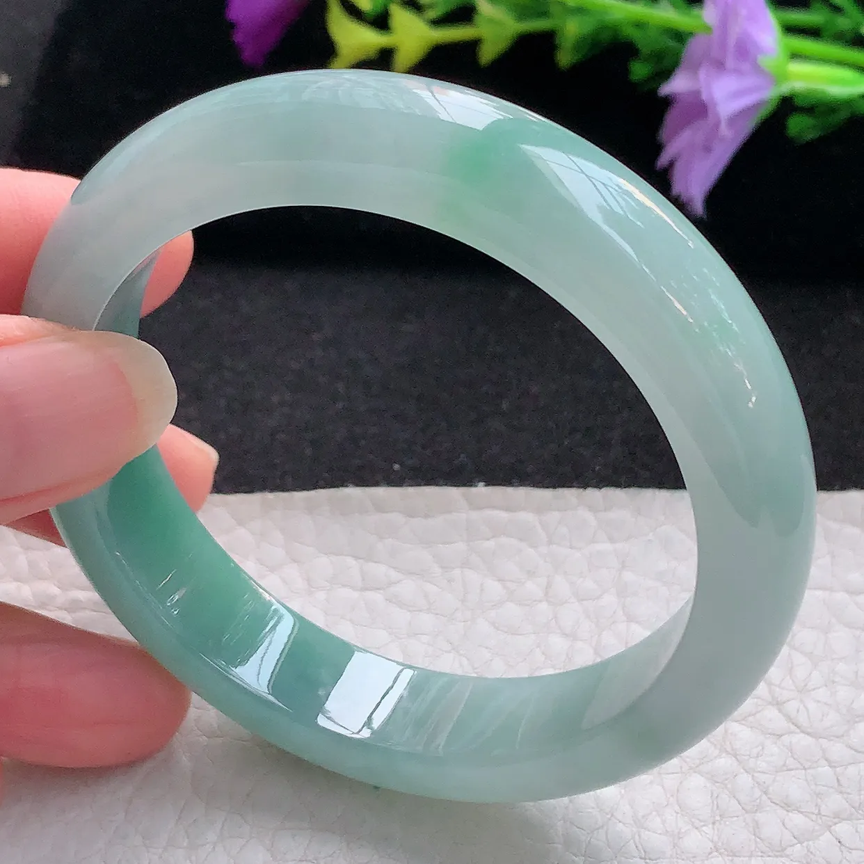 fx实拍55*12.6*8.2平安镯 天然翡翠A货手镯水润浅绿宽边正圈玉镯子