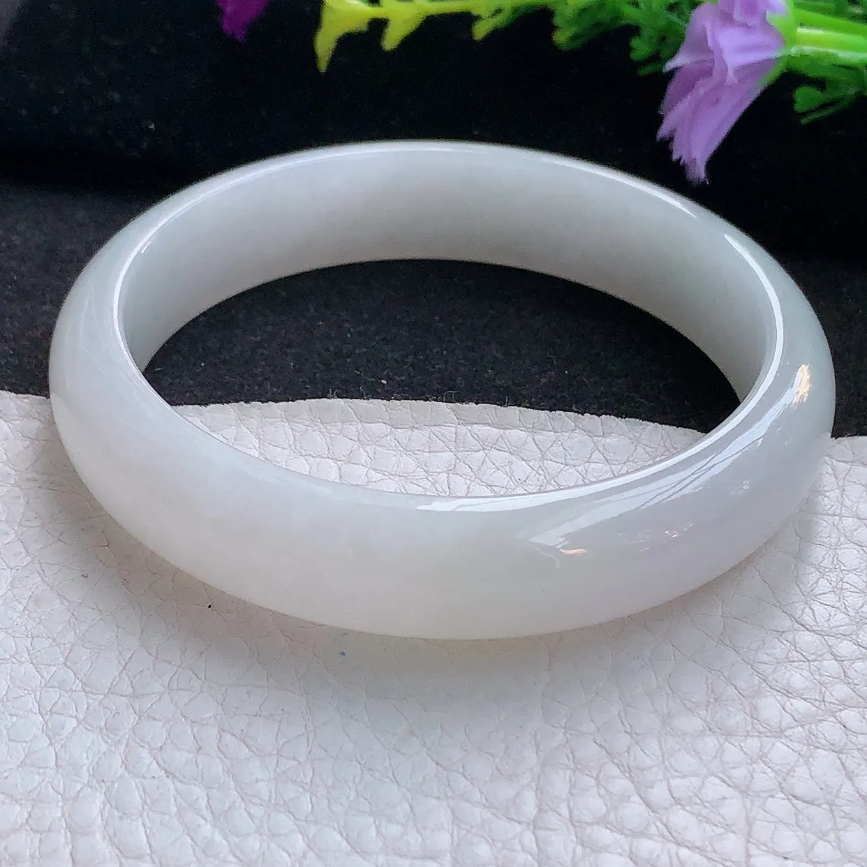 nr大圈口62*13.8*7.5平安镯 天然缅甸翡翠手镯水润宽边白色正圈玉镯子