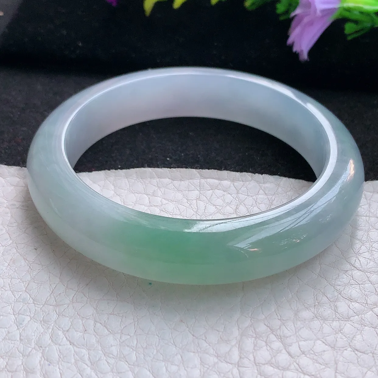 Z实拍56*12.8*8.8平安镯 天然翡翠A货手镯冰润宽边玉镯半山半水镯子