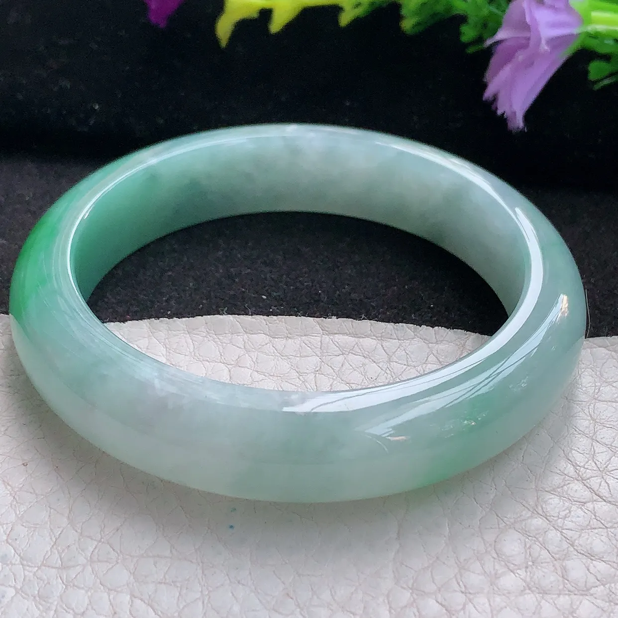 fx实拍55*12.6*8.2平安镯 天然翡翠A货手镯水润浅绿宽边正圈玉镯子