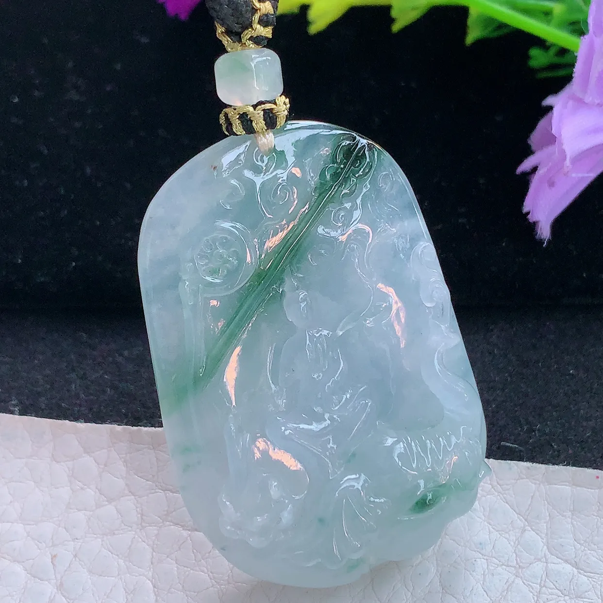 yl实拍48.3*33*10.8缅甸翡翠普贤观音玉坠 生肖守护神项坠