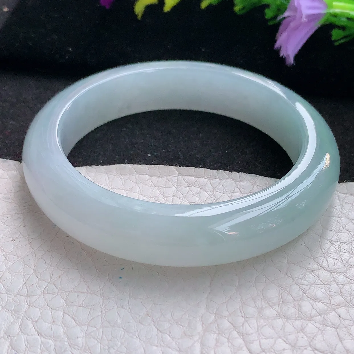 fx实拍55*12.8*9.2平安镯 天然翡翠A货手镯白润白月光宽边正圈玉镯子