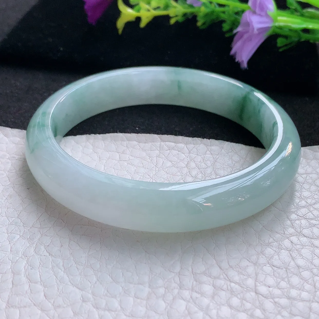 nr大圈口60*12.2*8平安镯 天然翡翠A货手镯飘花宽边正圈玉镯子