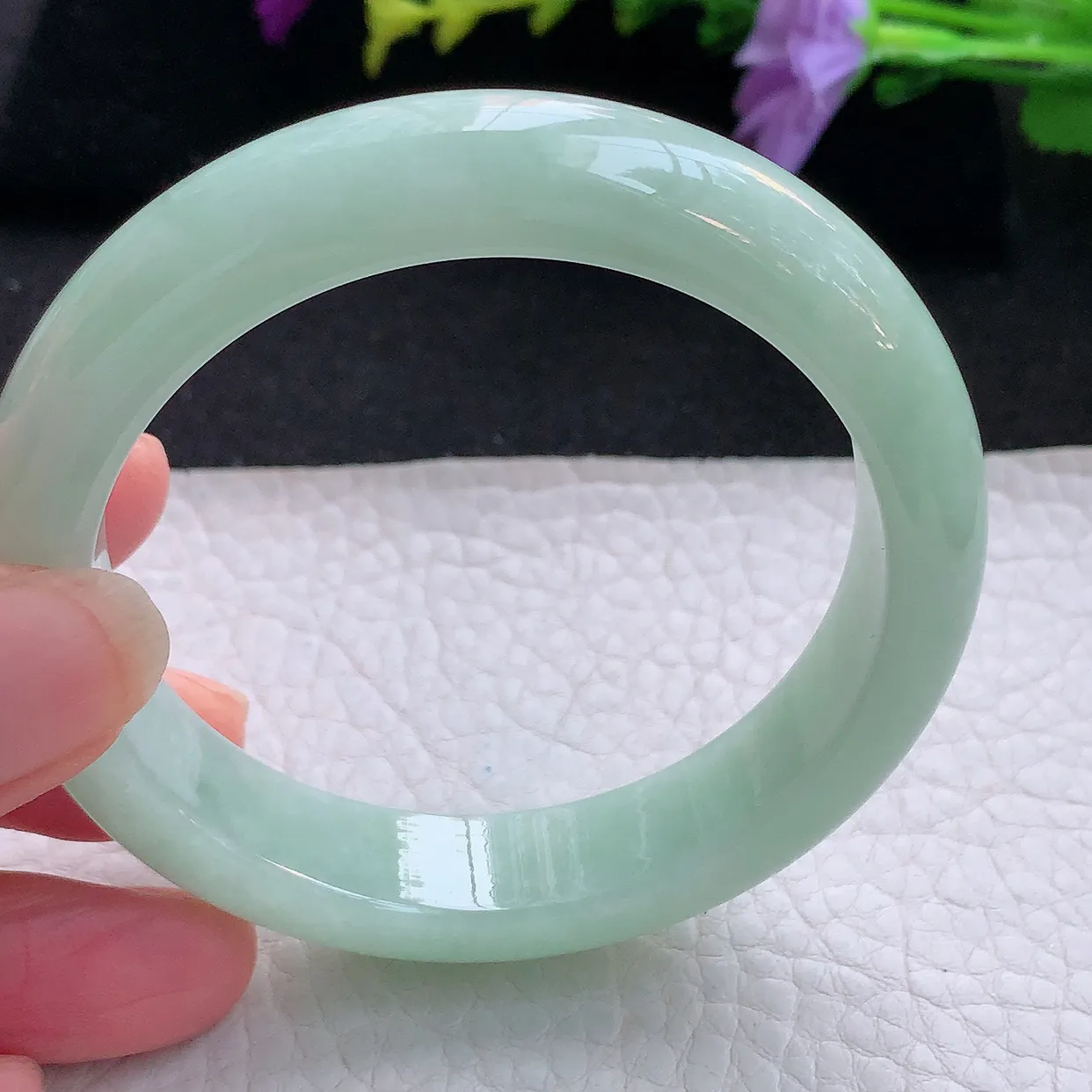 Ee大圈口55*12.5*8.5平安镯 天然翡翠A货手镯甜绿宽边正圈玉镯子