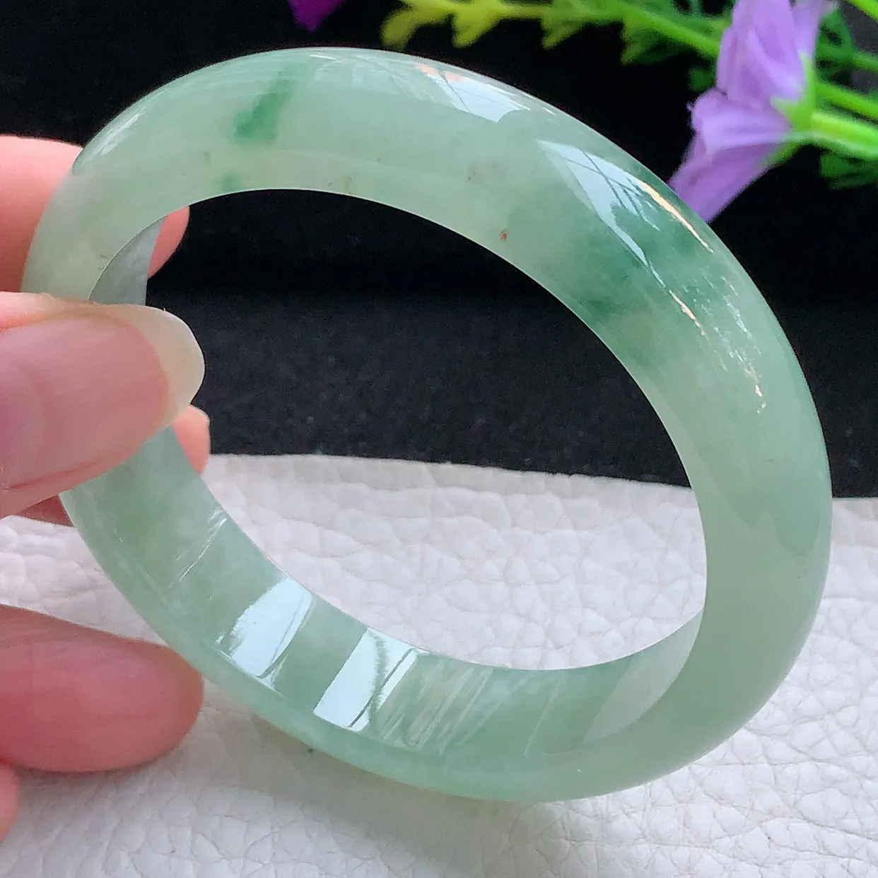 xh实拍57*13.8*7.8平安镯 天然翡翠A货手镯冰透正圈宽边玉镯