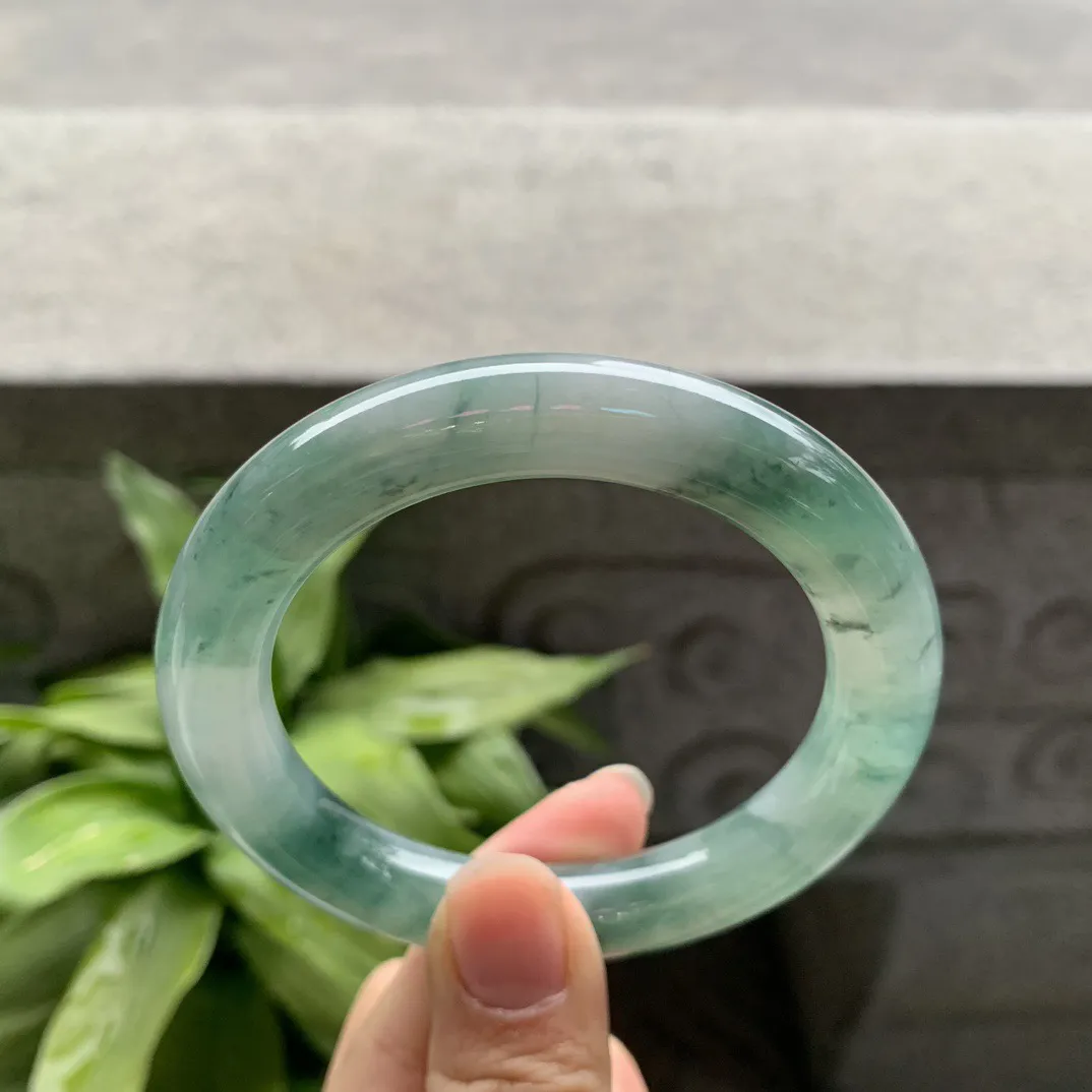 圈口56.2-11 【冰油绿圆条手镯】圆条56 57可戴