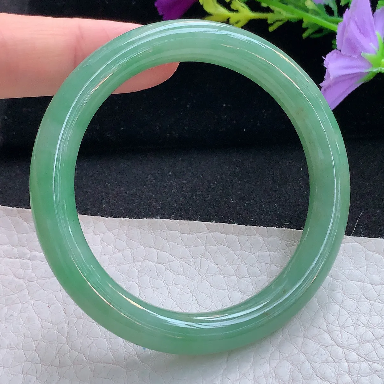 xh实拍53.5*9.2*8.6圆条镯 天然翡翠A货手镯冰油绿叮当镯 美人圆镯