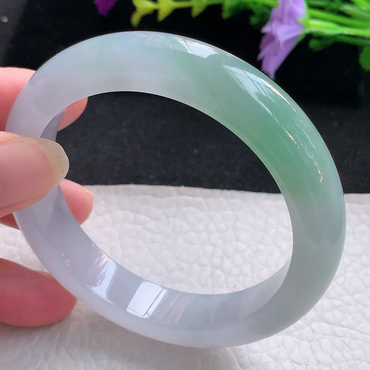 Z实拍56*12.8*8.8平安镯 天然翡翠A货手镯冰润宽边玉镯半山半水镯子