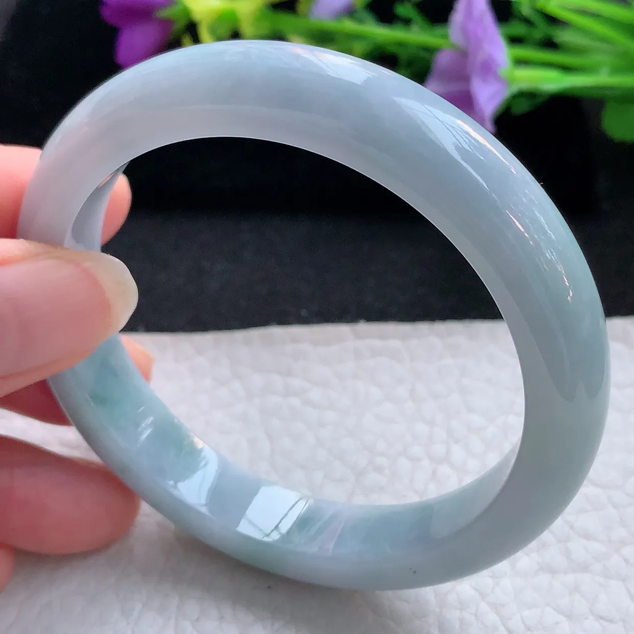 xx实拍56.6*11.5*8平安镯 天然翡翠A货手镯冰润飘花宽边正圈玉镯子