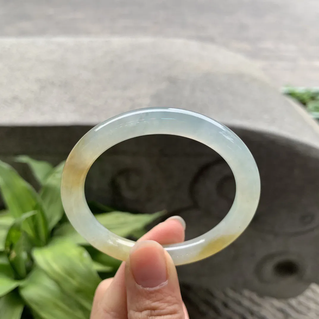 小圈口51-8.1 【冰黄翡圆条手镯】圆条51 52可戴