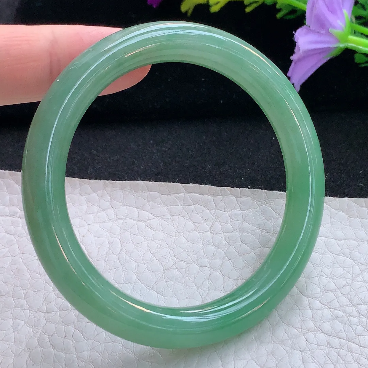 xh实拍53.5*9.2*8.6圆条镯 天然翡翠A货手镯冰油绿叮当镯 美人圆镯