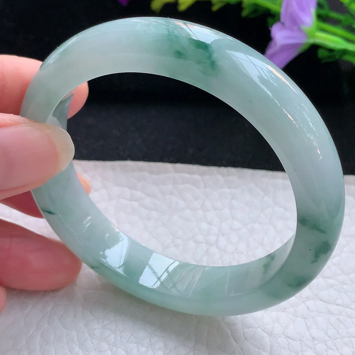 xh实拍55*12.2*8平安镯 天然缅甸翡翠手镯冰飘花玉镯