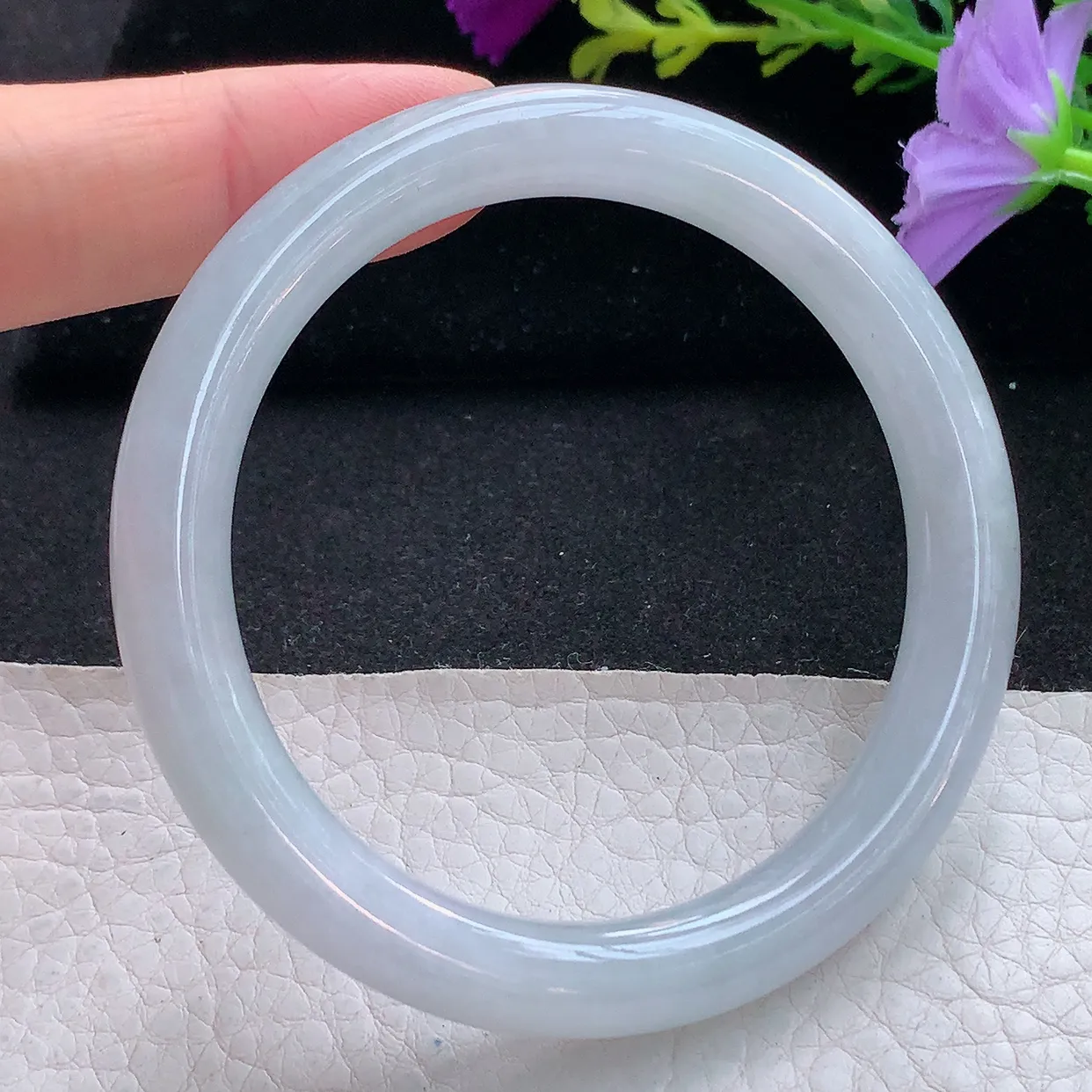 xx实拍56*9*8.5圆条镯 缅甸翡翠A货手镯冰润白月光美人镯玉镯子叮当镯